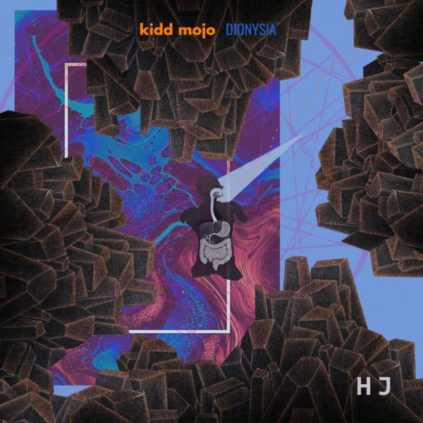 abstract coloured front cover of the Kidd Mojo's Dionysia EP vinyl album