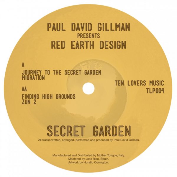 back cover of the first vinyl record by Paul David Gillman pres. Red Earth Design in Secret Garden