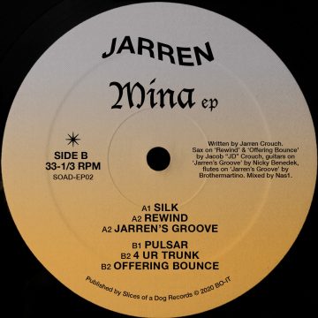 back cover side b MINA EP by Jarren with the tracklist (silk included). house and electronic music vinyl