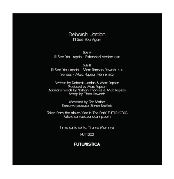 back cover of deborah jordan's vinyl record "I'll see you again" with the tracklist