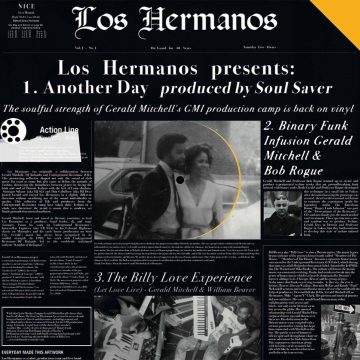 side a of the los hermanos' vinyl record, tracks: another day, binary funk infusion, let love live