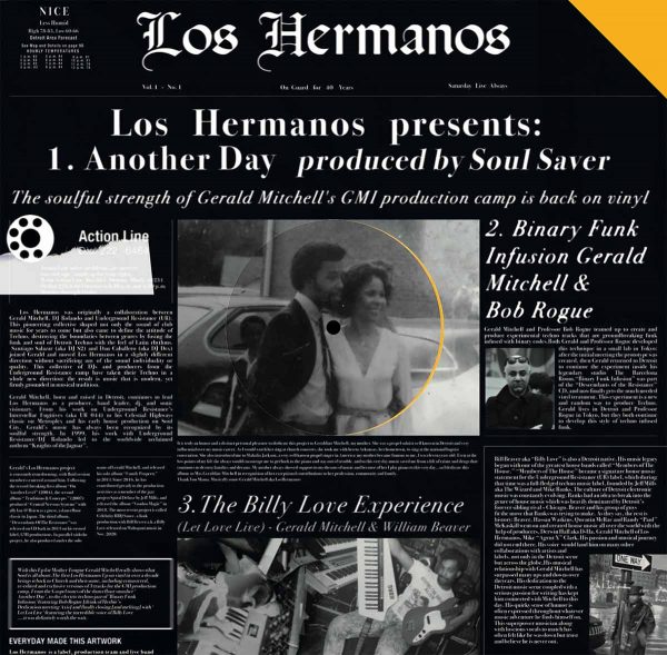 side a of the los hermanos' vinyl record, tracks: another day, binary funk infusion, let love live