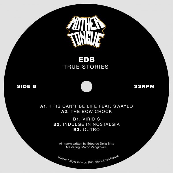 black vinyl with the tracklist of edb's true stories